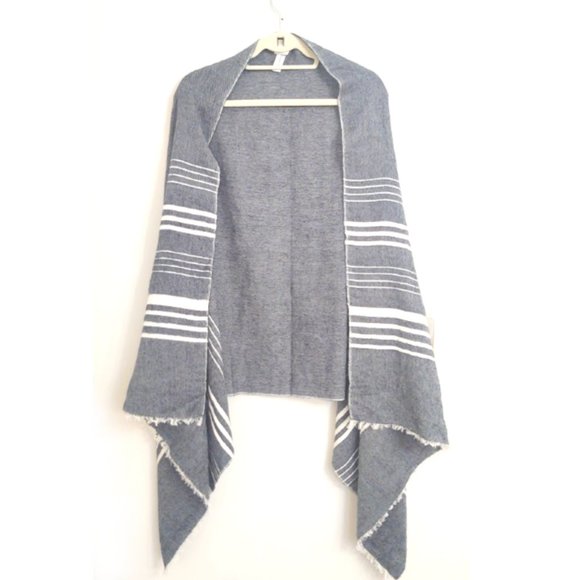 New Crew Oversized Blue Stripe Poncho Wrap Scarf